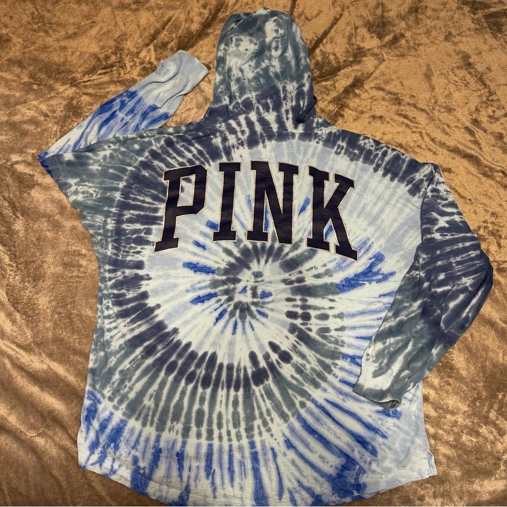 Victoria’s Secret PINK Tie-Dye Hoodie Blue Gray Long Sleeve Women’s Size M - Picture 8 of 9